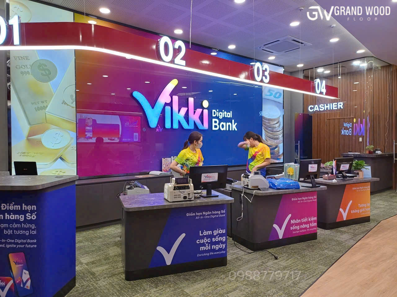 Grand Wood – Giải Pháp Sàn Vinyl Cho Dự Án Chuỗi Ngân Hàng Vikki Bank