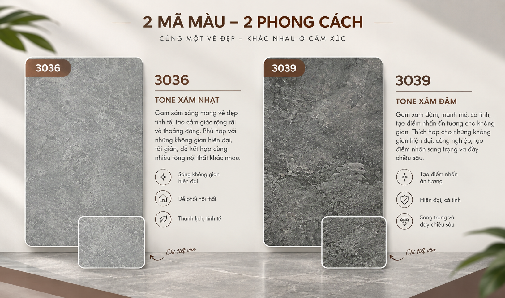 Sàn Vinyl Vân Đá 3036 và 3039 – 2 Tông Xám Hiện Đại