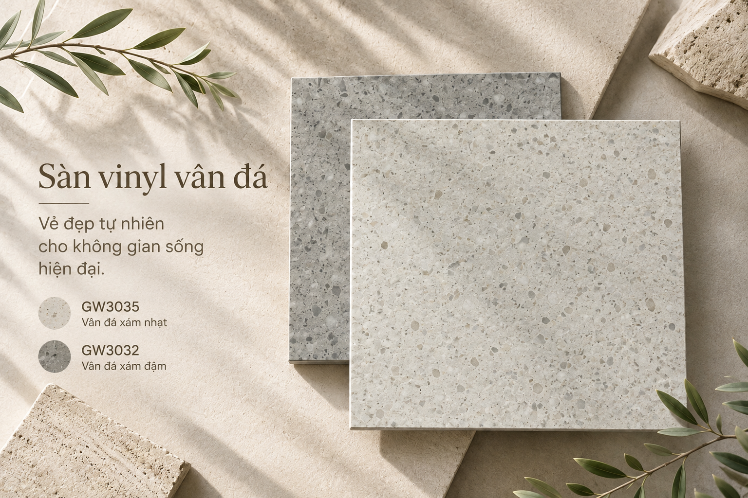 Sàn Vinyl Vân Đá GW3035 Và GW3032 - Cách Chọn Màu Sàn Phù Hợp Cho Từng Không Gian