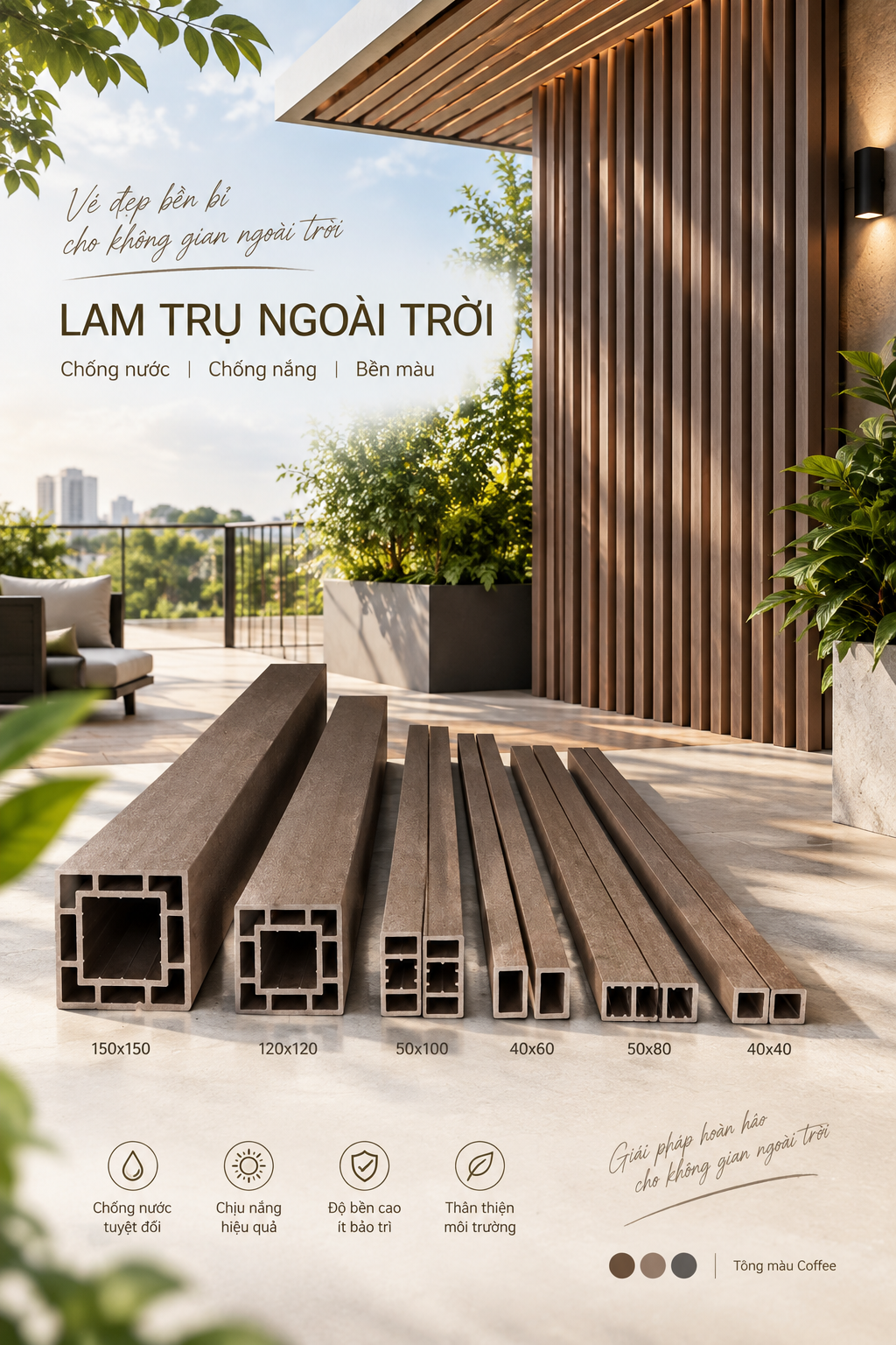 Lam Trụ Màu Coffee – Điểm Nhấn Kiến Trúc Cho Không Gian Ngoài Trời Hiện Đại
